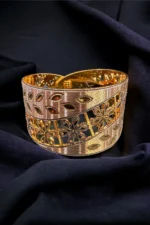 Gold- Rhodium Floral Cuff Bracelet (Tri-color plating) BAN000160