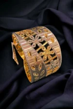Gold- Rhodium Floral Cuff Bracelet (Tri-color plating) BAN000160 - Image 3