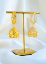 Golden Drape Jhumkas (Yellow Gold) EAR001744 - Image 3