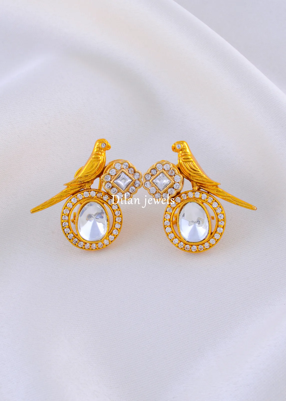 Golden-Parrot-Kundan-Studs-Yellow-Gold-EAR002167a Golden Parrot Kundan Studs ( Yellow Gold ) EAR002167 - Image 1