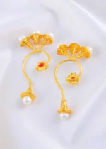 Golden Sunflower Ruby Ear Cuff (Yellow Gold) EAR002340 - Image 3