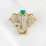 Green Antique Gold Plated Diamond Brooch- BRO002800