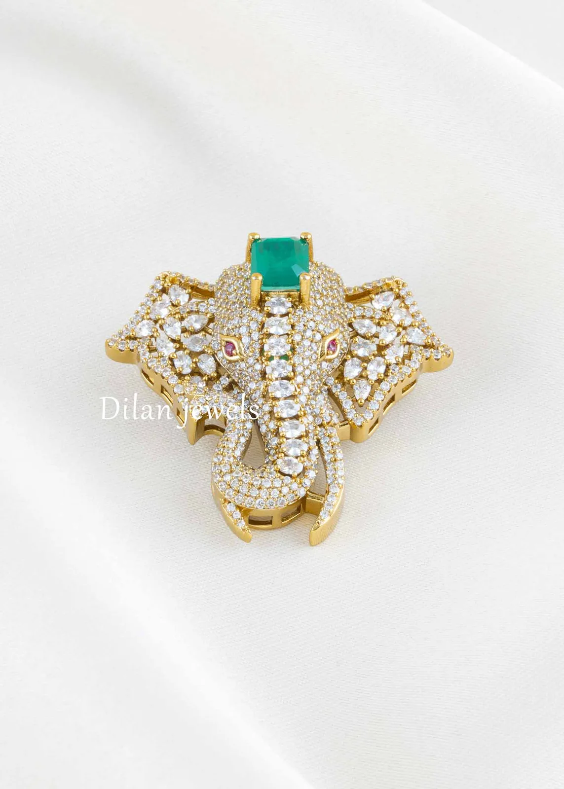 Green-Antique-Gold-Plated-Diamond-Brooches-BRO002800 Green Antique Gold Plated Diamond Brooch- BRO002800 - Image 1