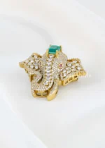 Green Antique Gold Plated Diamond Brooch- BRO002800 - Image 2