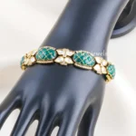 Green Antique Gold Plated Kundan Bracelet- BRA002862