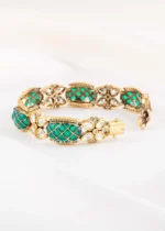 Green Antique Gold Plated Kundan Bracelet- BRA002862 - Image 2