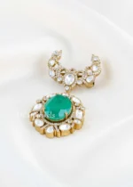 Green Antique Gold Plated Kundan Brooch- BRO002776 - Image 2