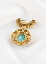 Green Antique Gold Plated Kundan Brooch- BRO002776 - Image 3