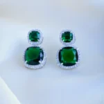 Green Cushion Cut Earrings (Silver) EAR000876