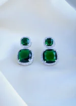 Green Cushion Cut Earrings (Silver) EAR000876