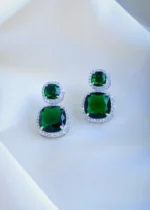 Green Cushion Cut Earrings (Silver) EAR000876 - Image 2
