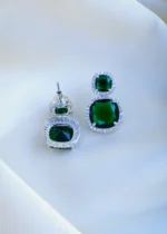 Green Cushion Cut Earrings (Silver) EAR000876 - Image 3