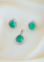 Green Drop Locket Set (Silver) PSET01468