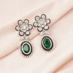 Green Floral Earrings (Silver) EAR000758