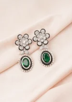 Green Floral Earrings (Silver) EAR000758