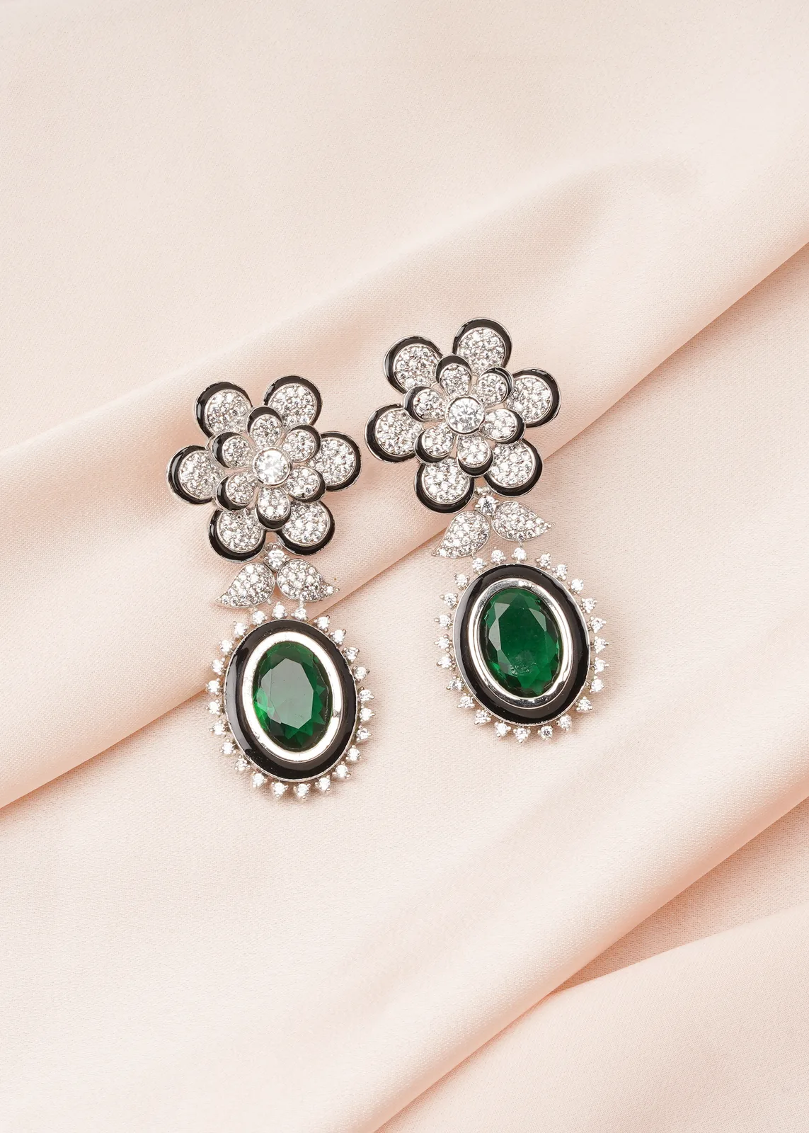 Green-Floral-Earrings-Silver-EAR000758a Green Floral Earrings (Silver) EAR000758 - Image 1