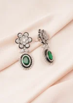 Green Floral Earrings (Silver) EAR000758 - Image 2
