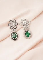 Green Floral Earrings (Silver) EAR000758 - Image 3