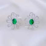 Green Floral Shine Earrings (Silver) EAR002196