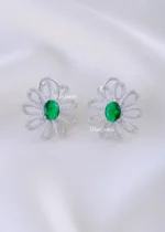 Green Floral Shine Earrings (Silver) EAR002196
