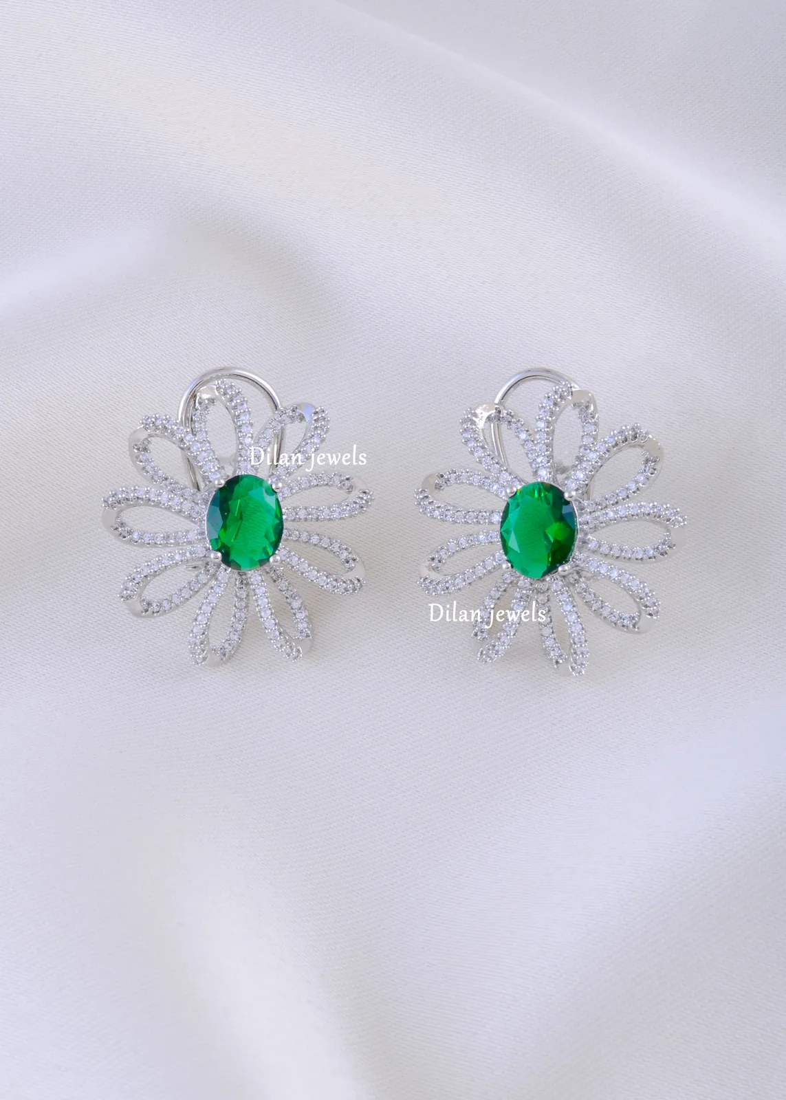Green-Floral-Shine-Earrings-Silver-EAR002196a Green Floral Shine Earrings (Silver) EAR002196 - Image 1