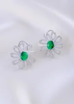 Green Floral Shine Earrings (Silver) EAR002196 - Image 2