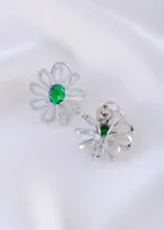 Green Floral Shine Earrings (Silver) EAR002196 - Image 3
