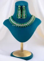 Green Gem Leaf Chandelier Jewelry Set (Yellow Gold) NEC002407