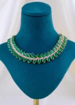 Green Gem Leaf Chandelier Jewelry Set (Yellow Gold) NEC002407 - Image 2