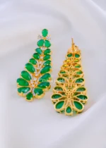 Green Gem Leaf Chandelier Jewelry Set (Yellow Gold) NEC002407 - Image 3