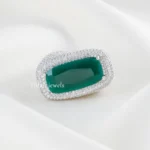 Green Gemstone Diamond Ring (Silver) RING02425