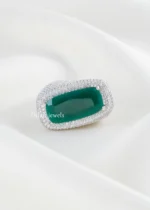Green Gemstone Diamond Ring (Silver) RING02425