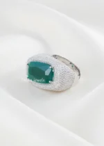 Green Gemstone Diamond Ring (Silver) RING02425 - Image 2