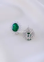 Green Glitz Classic Studs (925 Silver) EAR002230 - Image 3