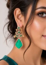 Green Gold Plated Diamond Earrings- EAR002870 - Image 4