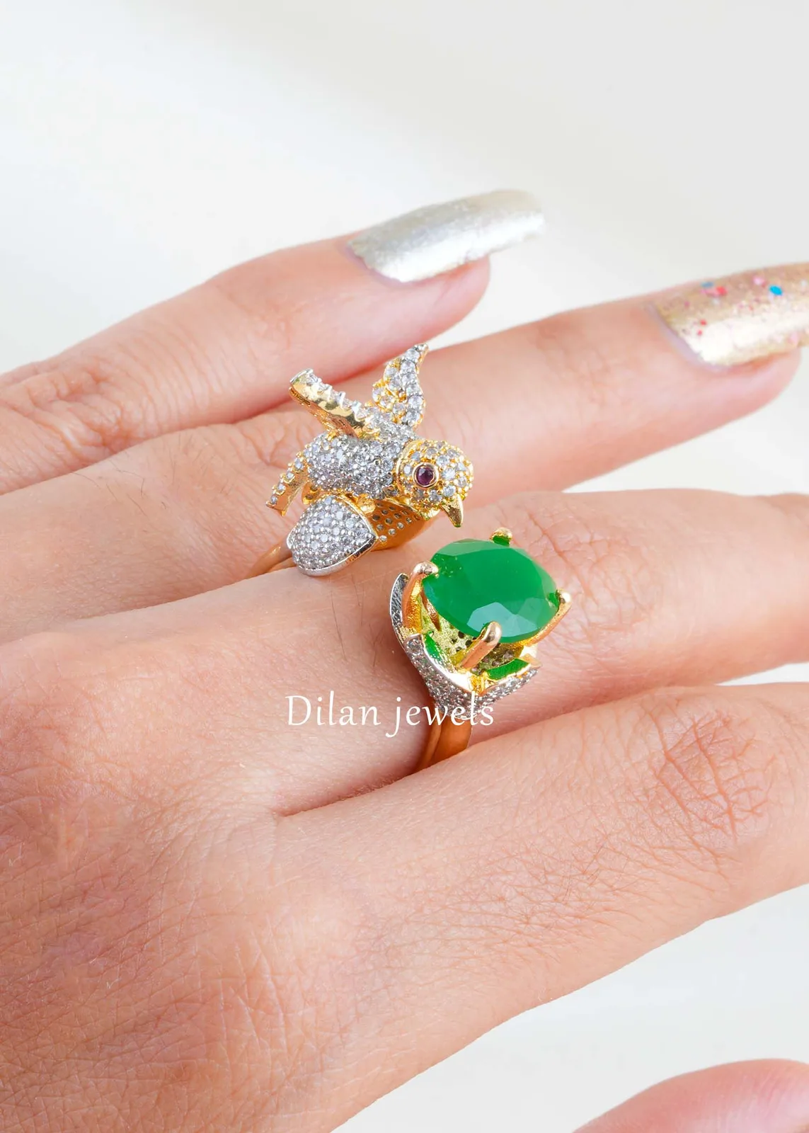 Green-Gold-Plated-Diamond-Ring-RING02825 Green Gold Plated Diamond Ring- RING02825 - Image 1