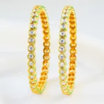 Green Gold Plated Kundan Bangles- BAN002909