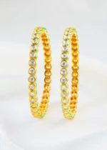 Green Gold Plated Kundan Bangles- BAN002909
