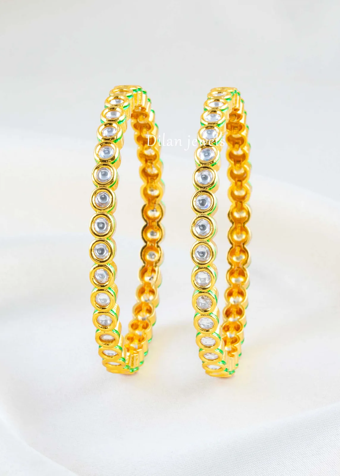 Green-Gold-Plated-Kundan-Bangles-BAN002909 Green Gold Plated Kundan Bangles- BAN002909 - Image 1