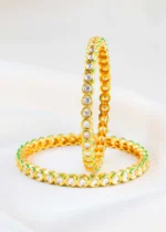 Green Gold Plated Kundan Bangles- BAN002909 - Image 2