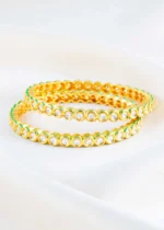 Green Gold Plated Kundan Bangles- BAN002909 - Image 3