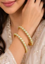 Green Gold Plated Kundan Bangles- BAN002909 - Image 4