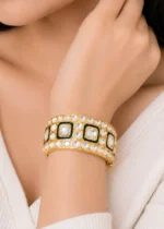 Green Gold Plated Kundan Bracelet- BRA002902 - Image 4