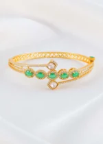 Green Gold Plated Kundan, Diamond Bracelet- BRA002787 - Image 2