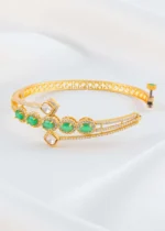 Green Gold Plated Kundan, Diamond Bracelet- BRA002787 - Image 3