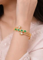 Green Gold Plated Kundan, Diamond Bracelet- BRA002787 - Image 4