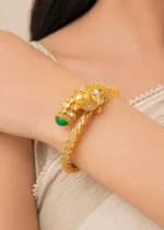 Green Gold Plated Kundan, Diamond Bracelet- BRA002789 - Image 4