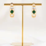 Green Gold Plated Kundan Earrings- EAR002840