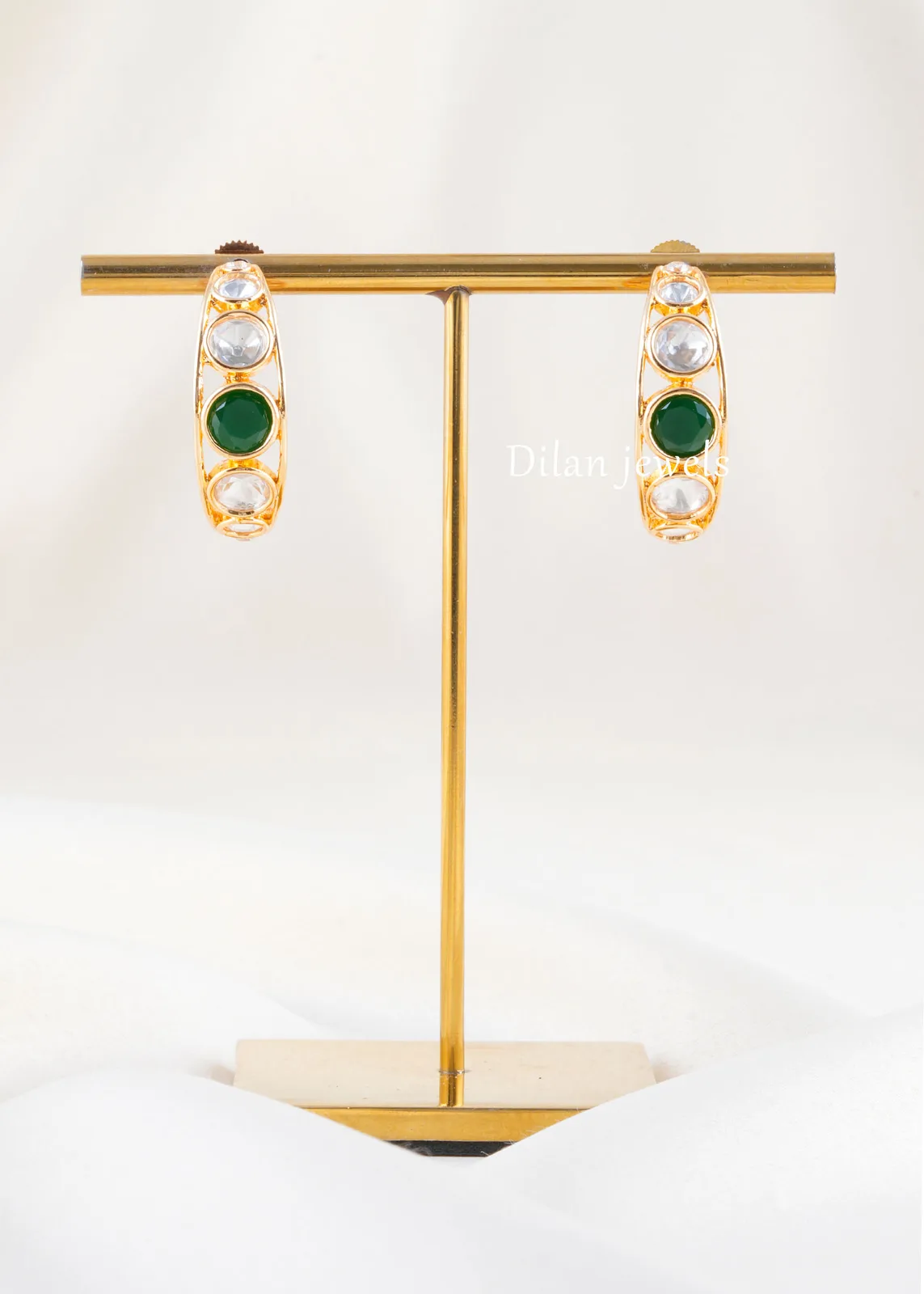 Green-Gold-Plated-Kundan-Earrings-EAR002840 Green Gold Plated Kundan Earrings- EAR002840 - Image 1