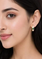 Green Gold Plated Kundan Earrings- EAR002840 - Image 4